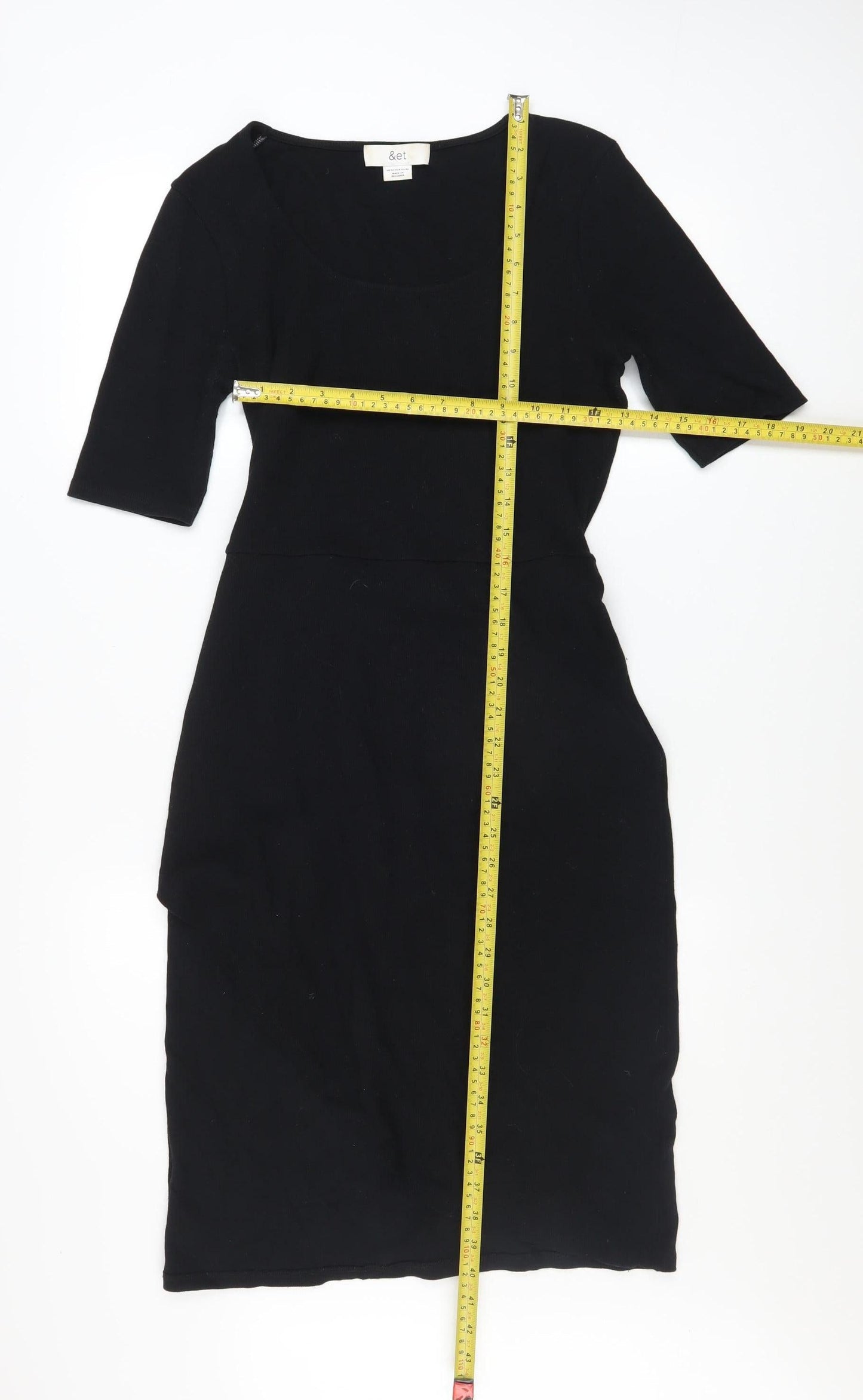 &et Womens Black Size 12 Bodycon Knee Length Cotton Blend Dress