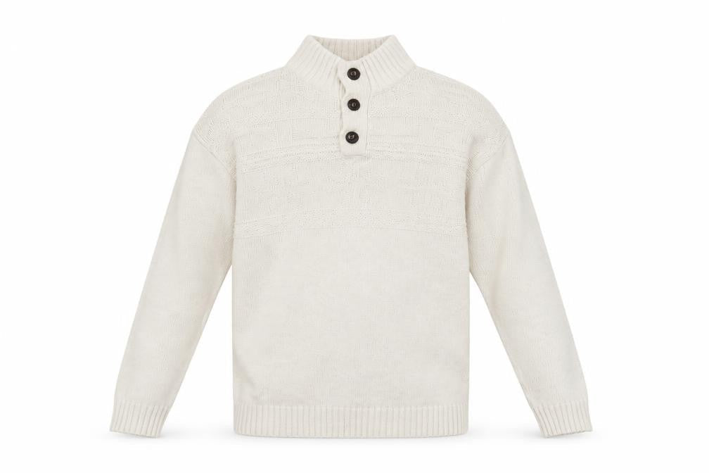 Chaps Men Ivory Cotton Henley Jumper L High Neck Button Knit Top