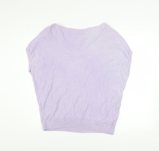 Mint Velvet Womens Purple Knit Boat Neck Short Sleeve Pullover Jumper M