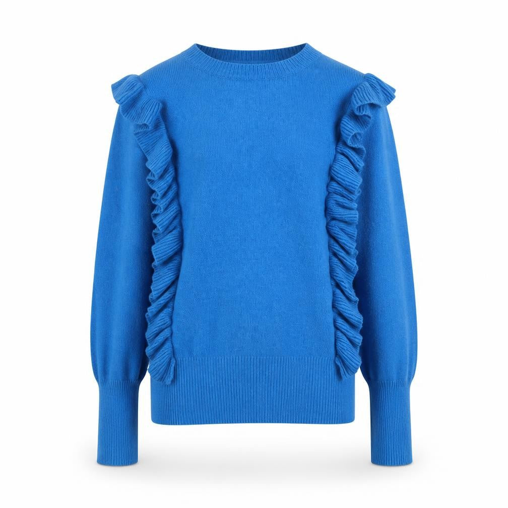 Willow & Paige Women’s Blue Ruffle Crew Neck Pullover Jumper Size M