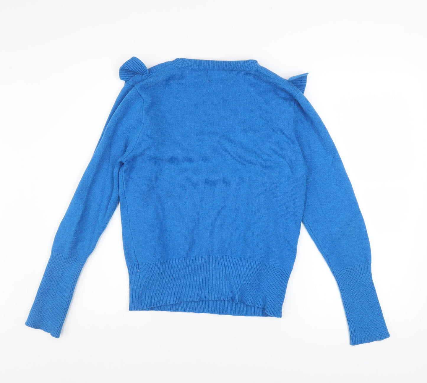Willow & Paige Women’s Blue Ruffle Crew Neck Pullover Jumper Size M