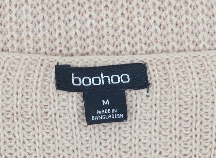 Boohoo Women Beige V-Neck Cable Knit Pullover Jumper Size M