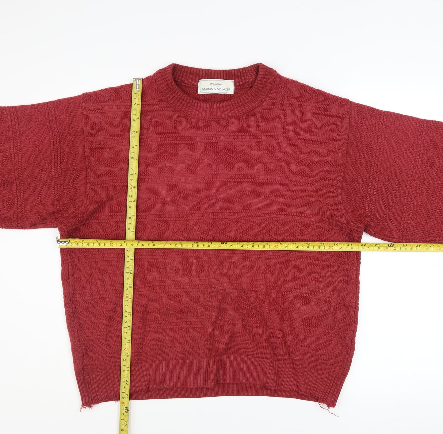 Marks and Spencer Men’s Red Knit Acrylic Jumper S Crew Neck Vintage