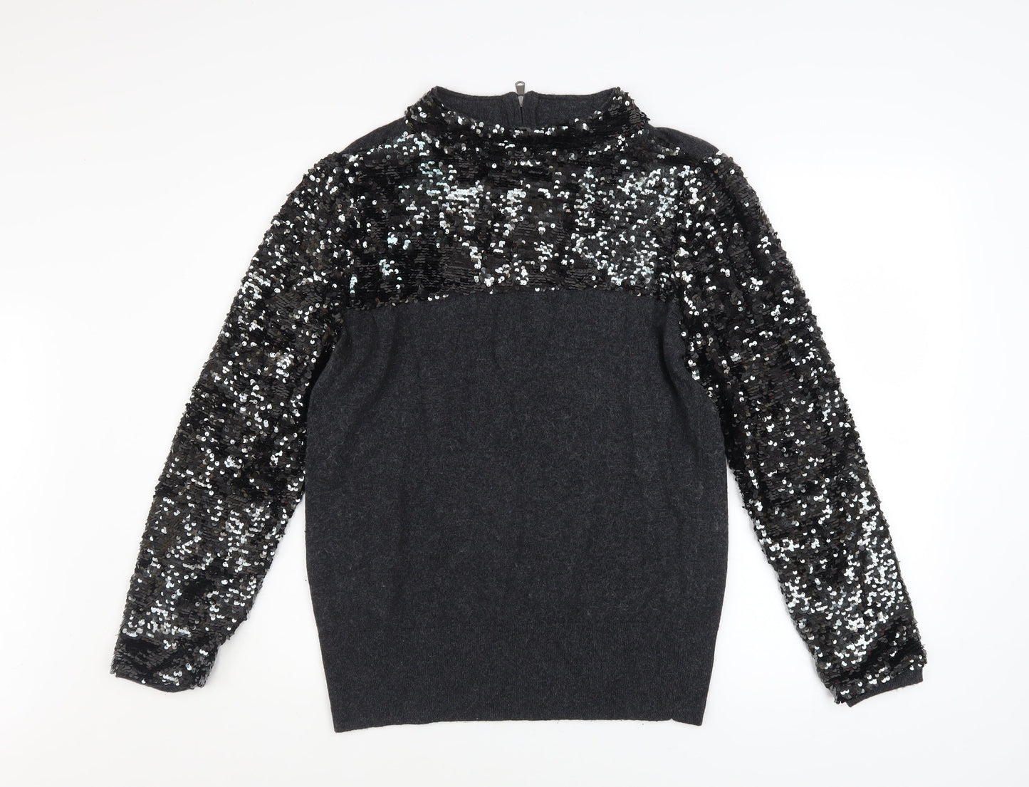 Mint Velvet Women Black Sequin Mock Neck Jumper Size 14