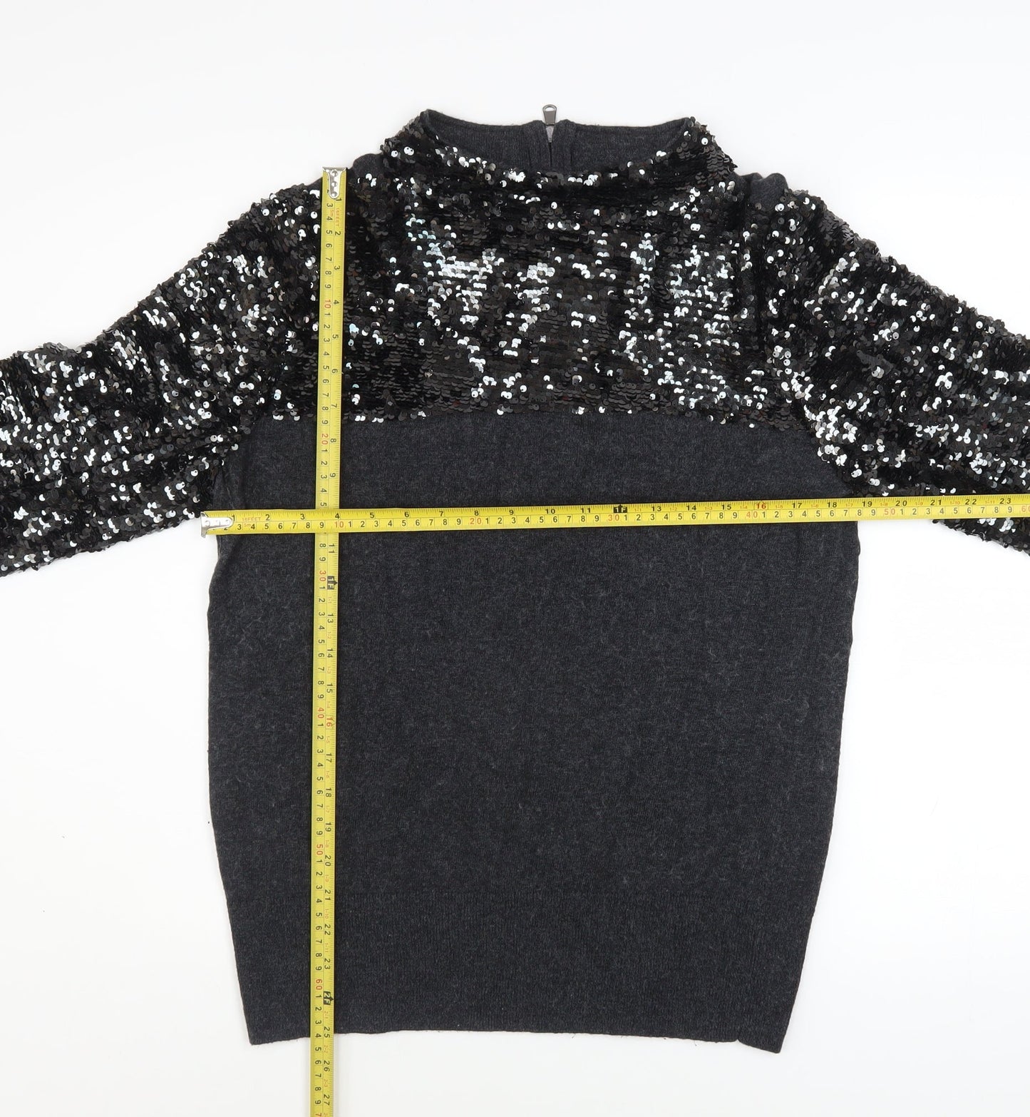 Mint Velvet Women Black Sequin Mock Neck Jumper Size 14