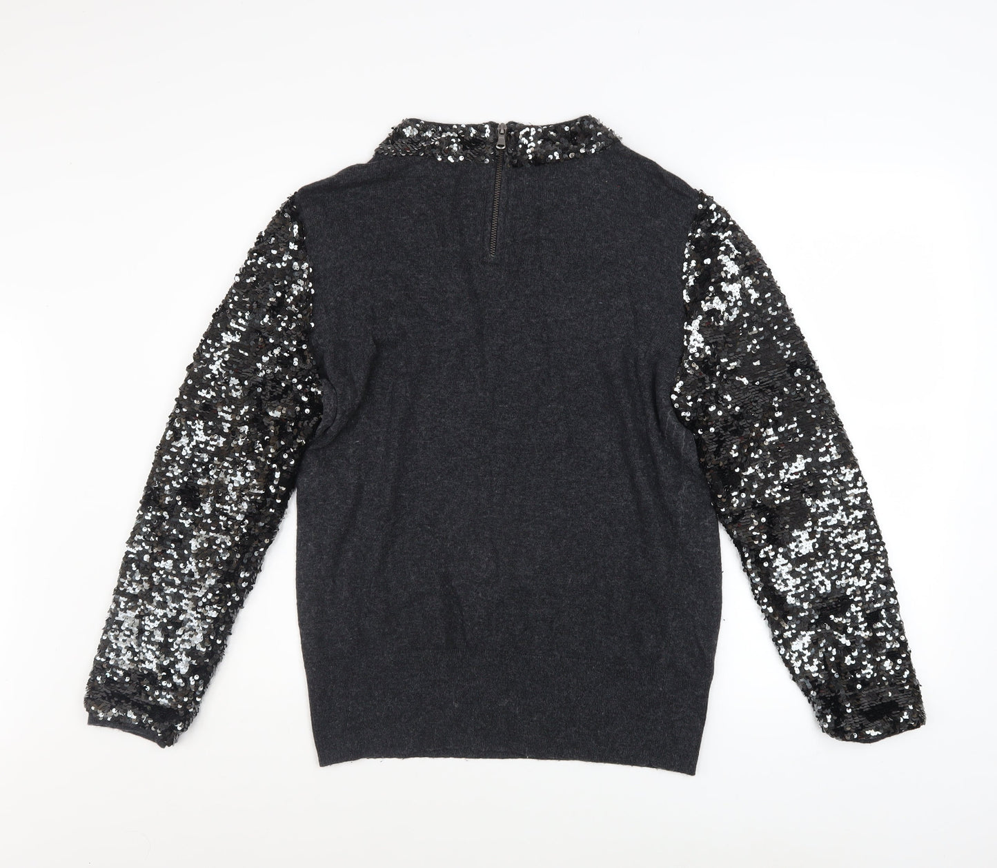 Mint Velvet Women Black Sequin Mock Neck Jumper Size 14