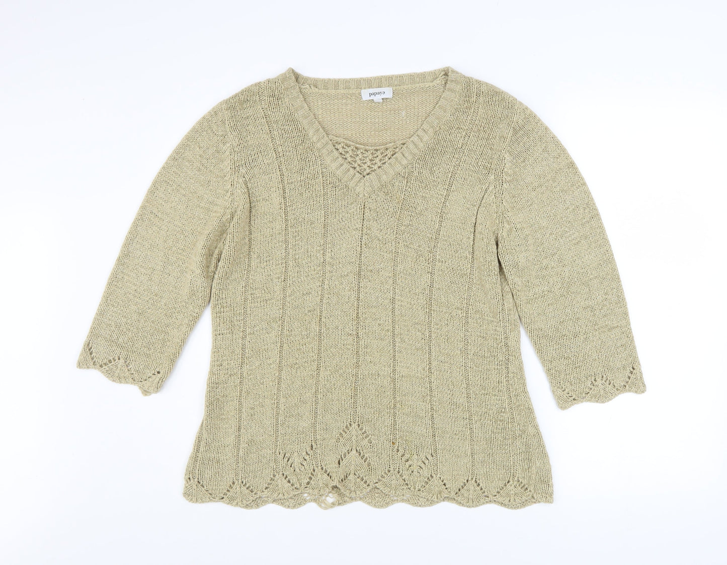 Papaya Women’s Beige V-Neck Knit Pullover Jumper Size 16