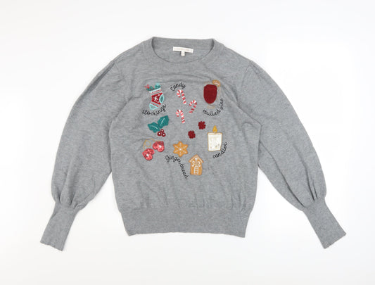 Next Women’s Grey Christmas Embroidered Jumper Size 12
