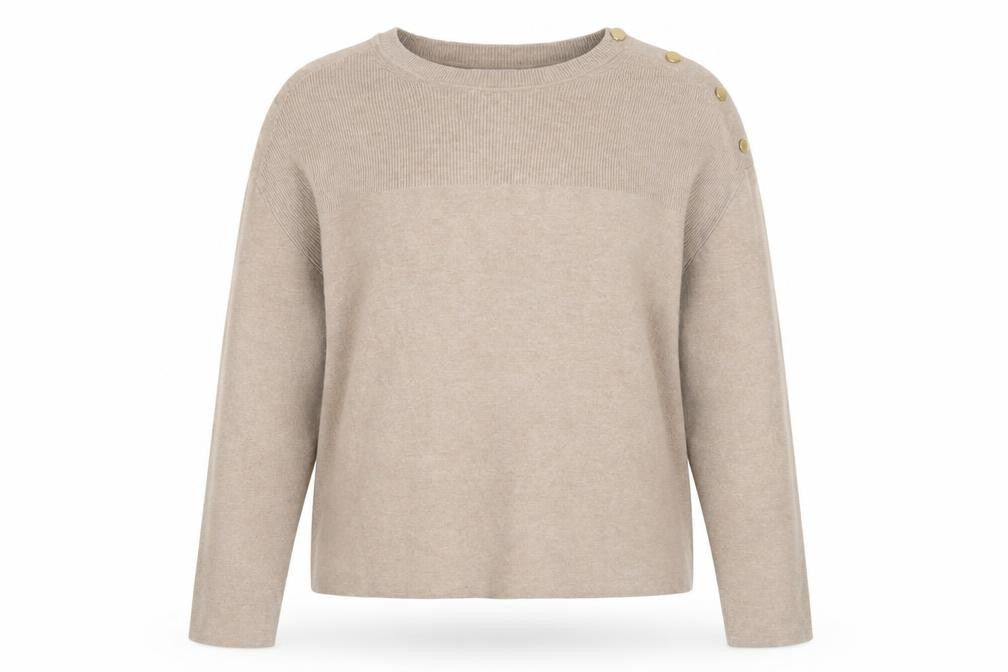 Marks & Spencer Womens Beige XL Button Shoulder Crew Neck Jumper