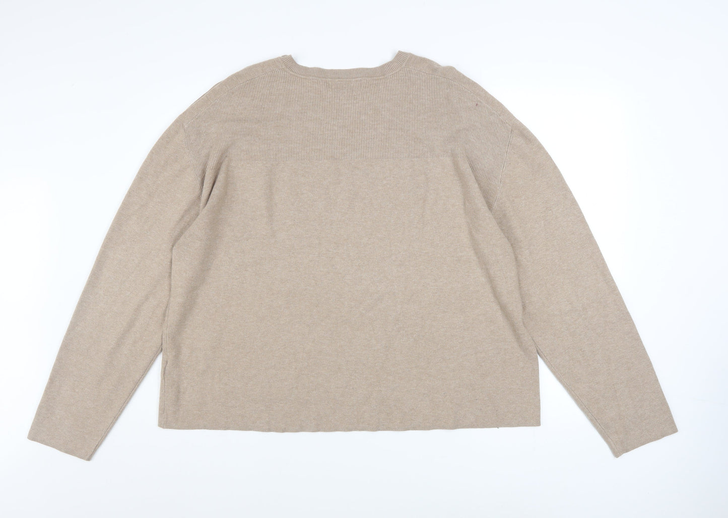 Marks and Spencer Womens Beige XL Button Shoulder Crew Neck Jumper
