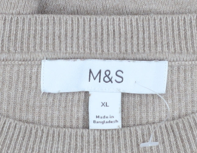 Marks and Spencer Womens Beige XL Button Shoulder Crew Neck Jumper