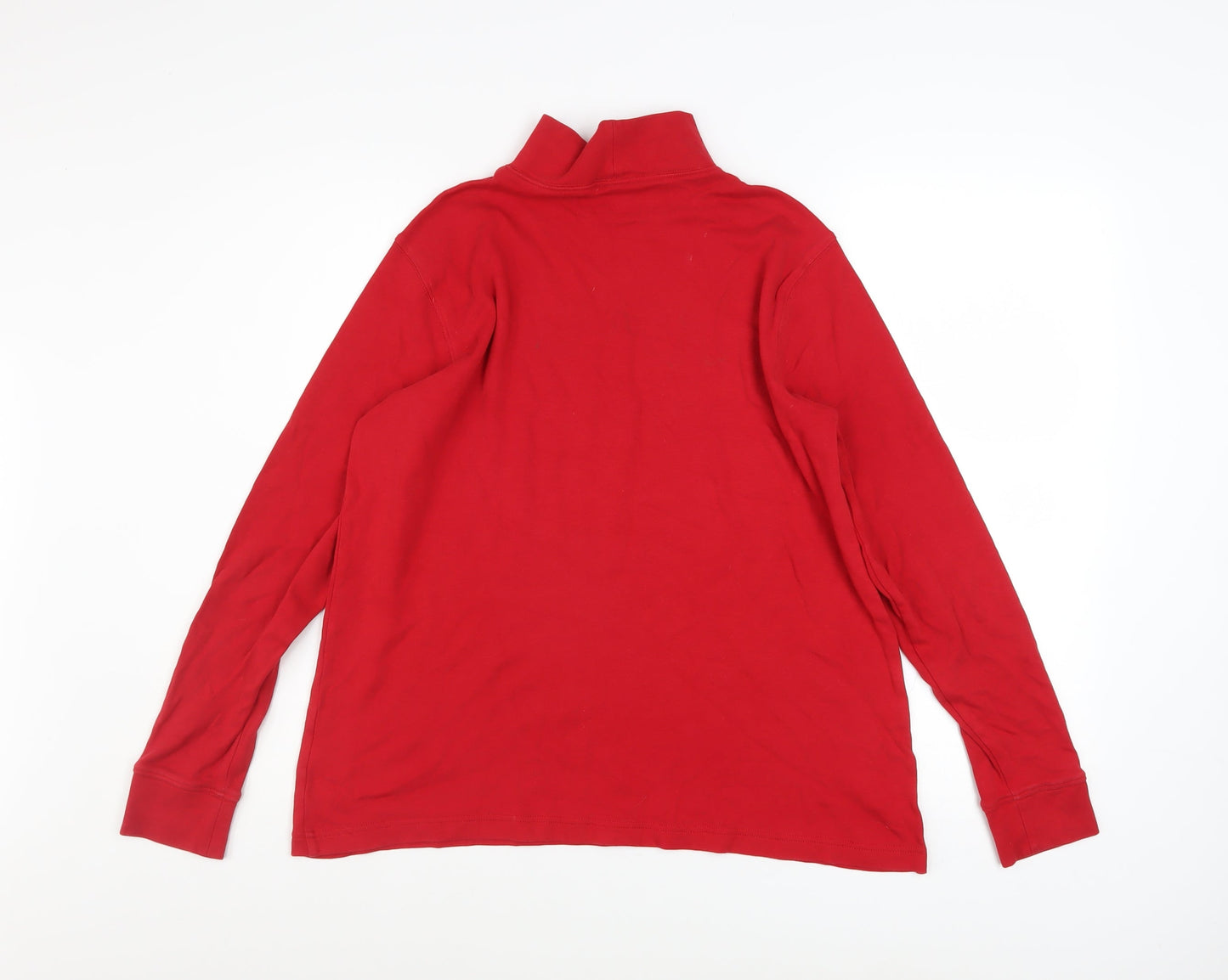 Lands' End Men's Red Relaxed Fit Long Sleeve Roll Neck Cotton Top M