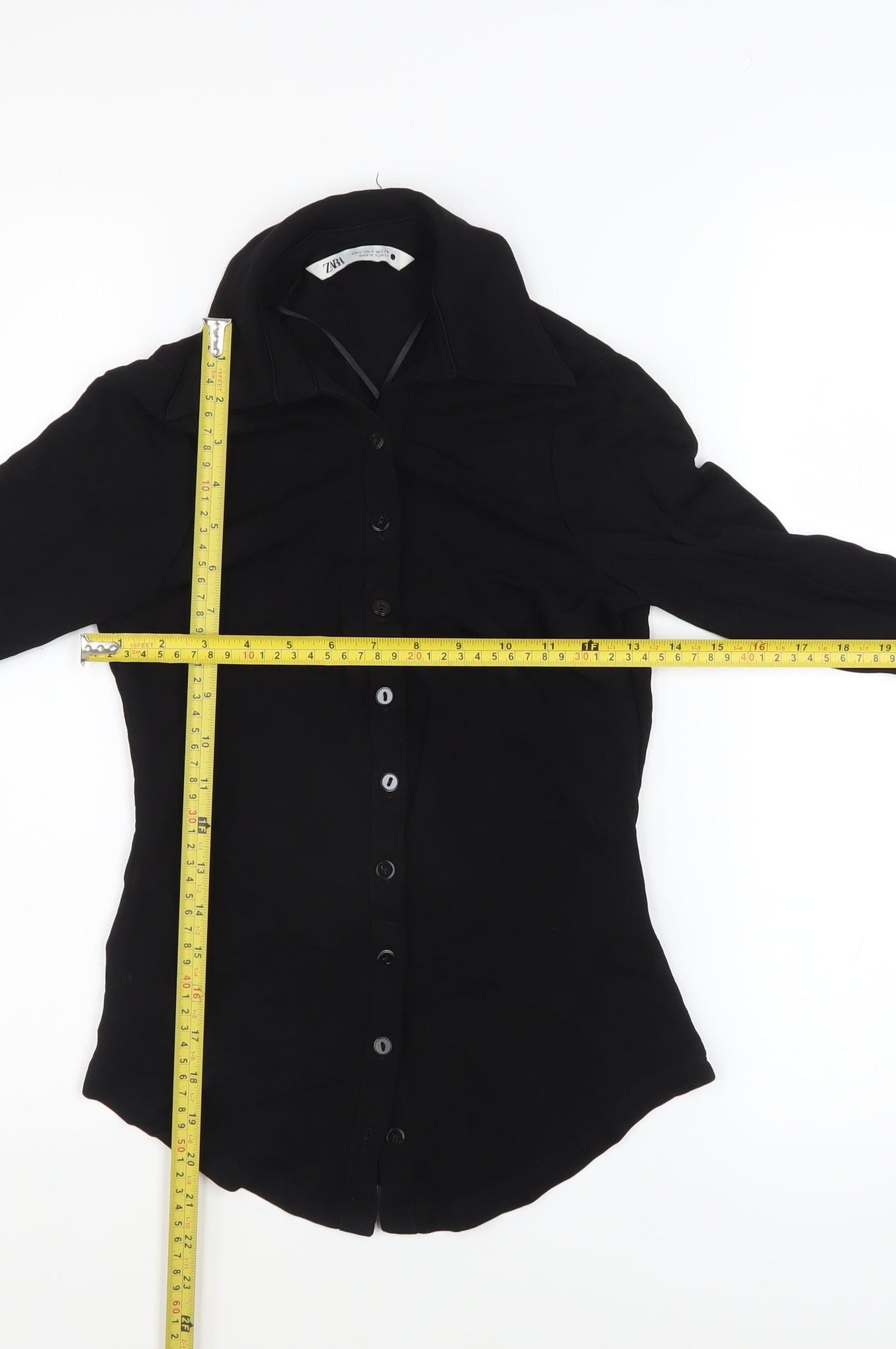 Zara Womens Black Button-Up Long Sleeve Collared Shirt Size S
