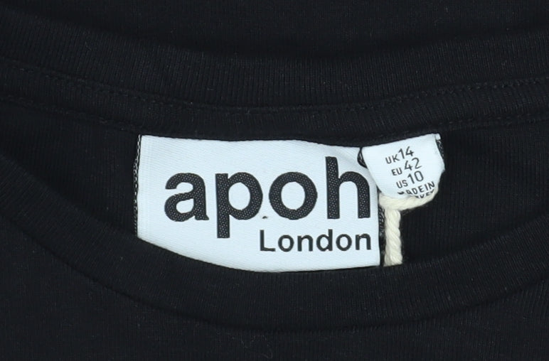apoh London Women's Black Christmas Angel Long Sleeve Cotton T-Shirt Size 14