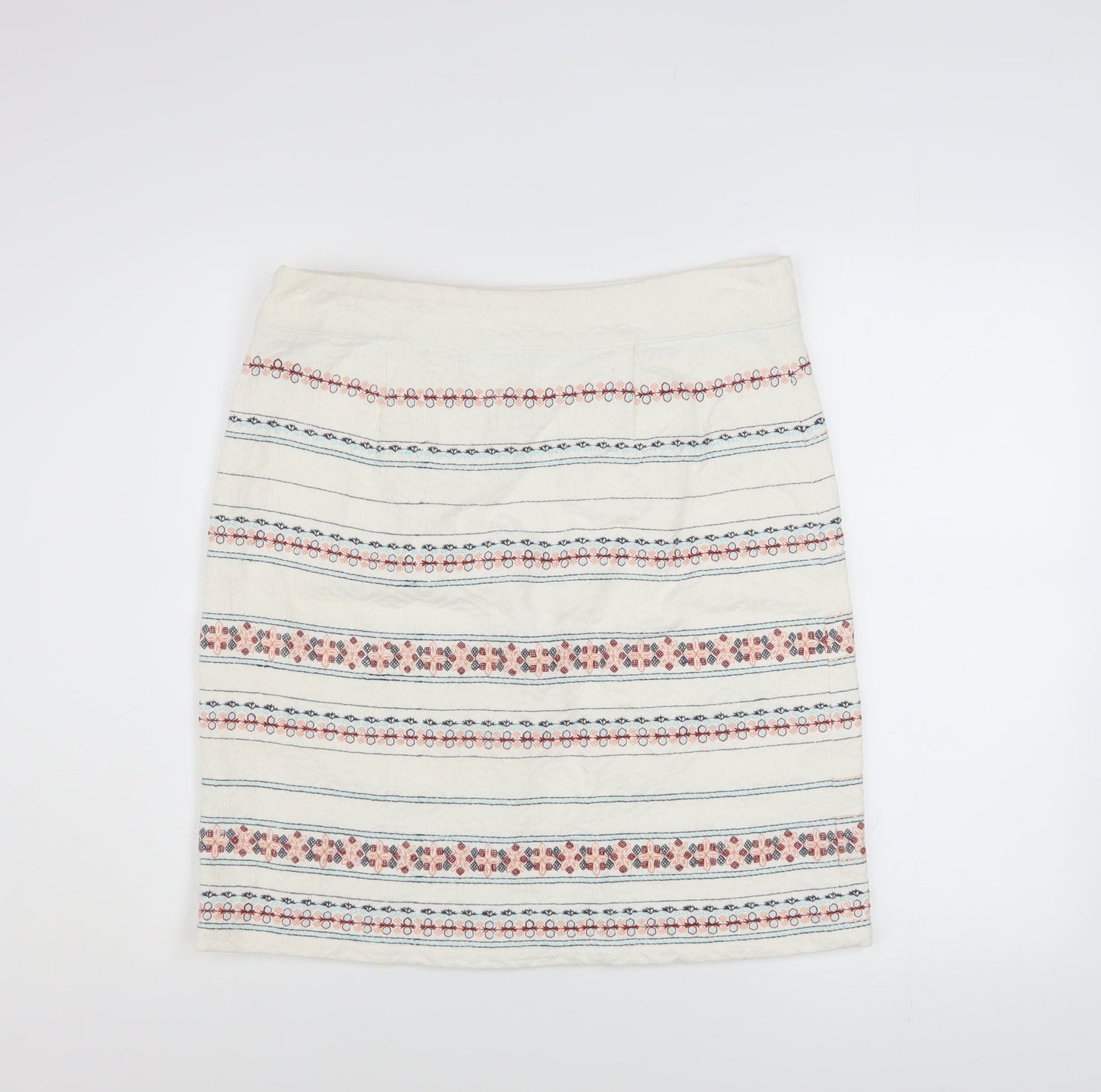 White Stuff Womens Cream Embroidered Cotton A-Line Skirt UK 12