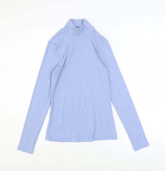 & Other Stories Women Blue Mock Neck Long Sleeve Ribbed Top Size S