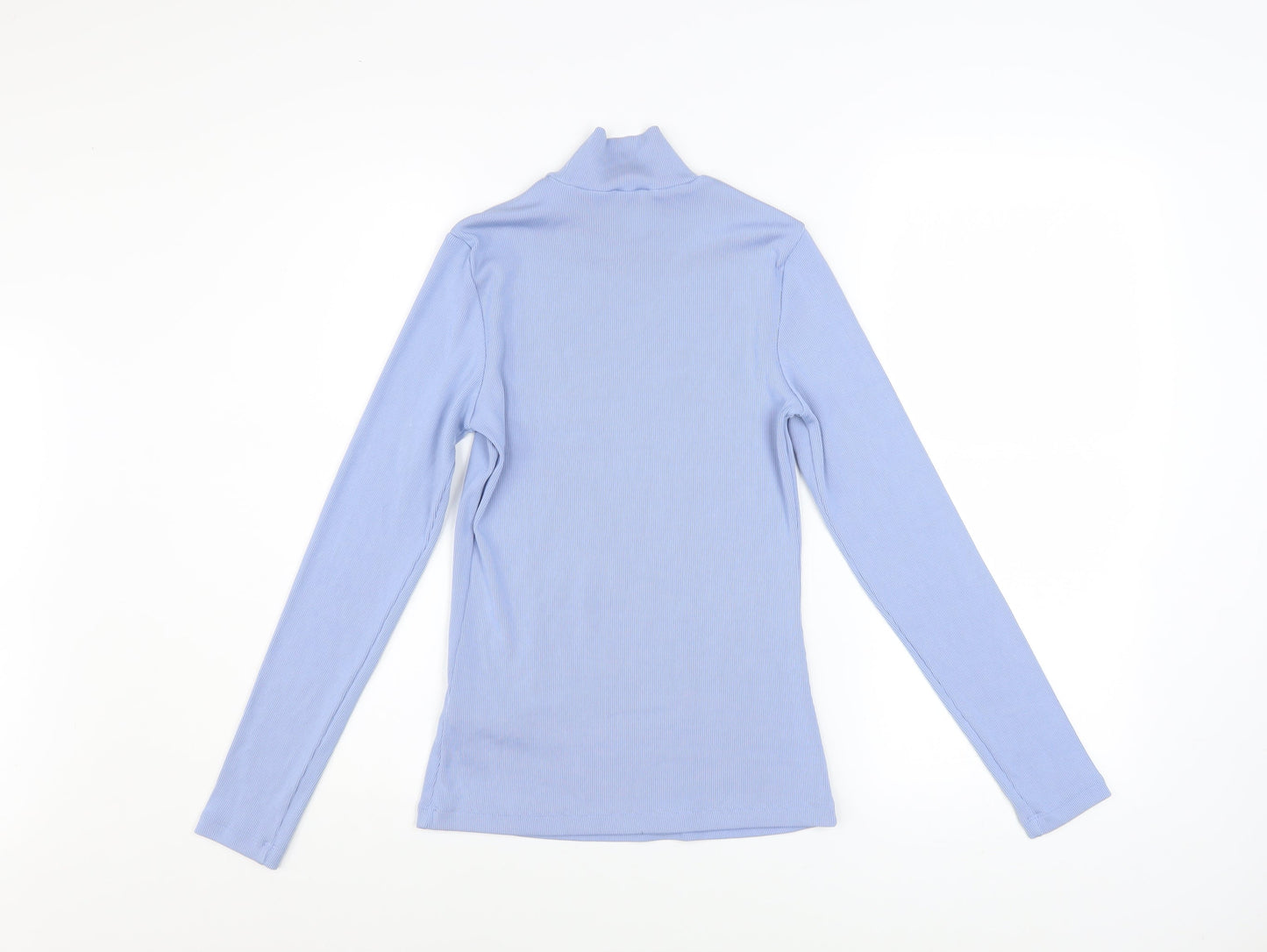 & Other Stories Women Blue Mock Neck Long Sleeve Ribbed Top Size S