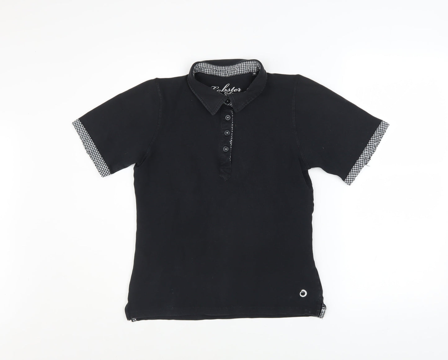 Lobster Women Black M Polo Shirt Collared Stretch Cotton Golf Top