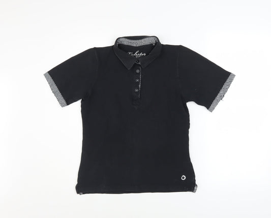 Lobster Women Black M Polo Shirt Collared Stretch Cotton Golf Top