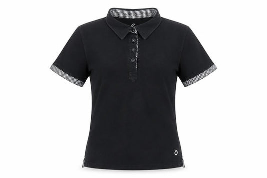Lobster Women Black M Polo Shirt Collared Stretch Cotton Golf Top