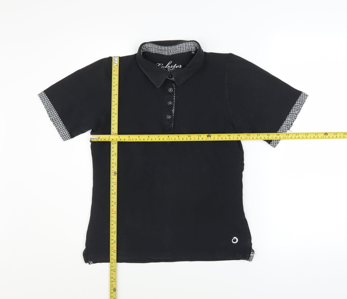 Lobster Women Black M Polo Shirt Collared Stretch Cotton Golf Top
