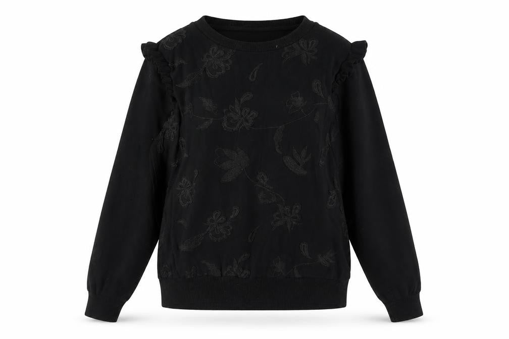 Marks & Spencer Women Black Embroidered Ruffle Jumper Size 14