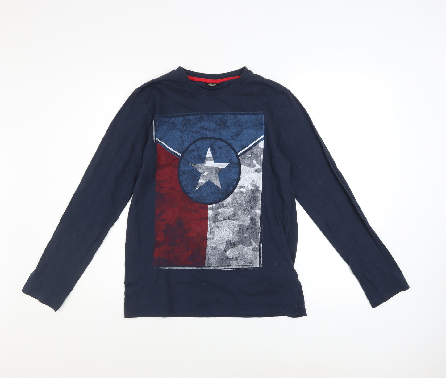 K by K Boys Navy Long Sleeve Graphic T-Shirt Size 14A 162cm Cotton