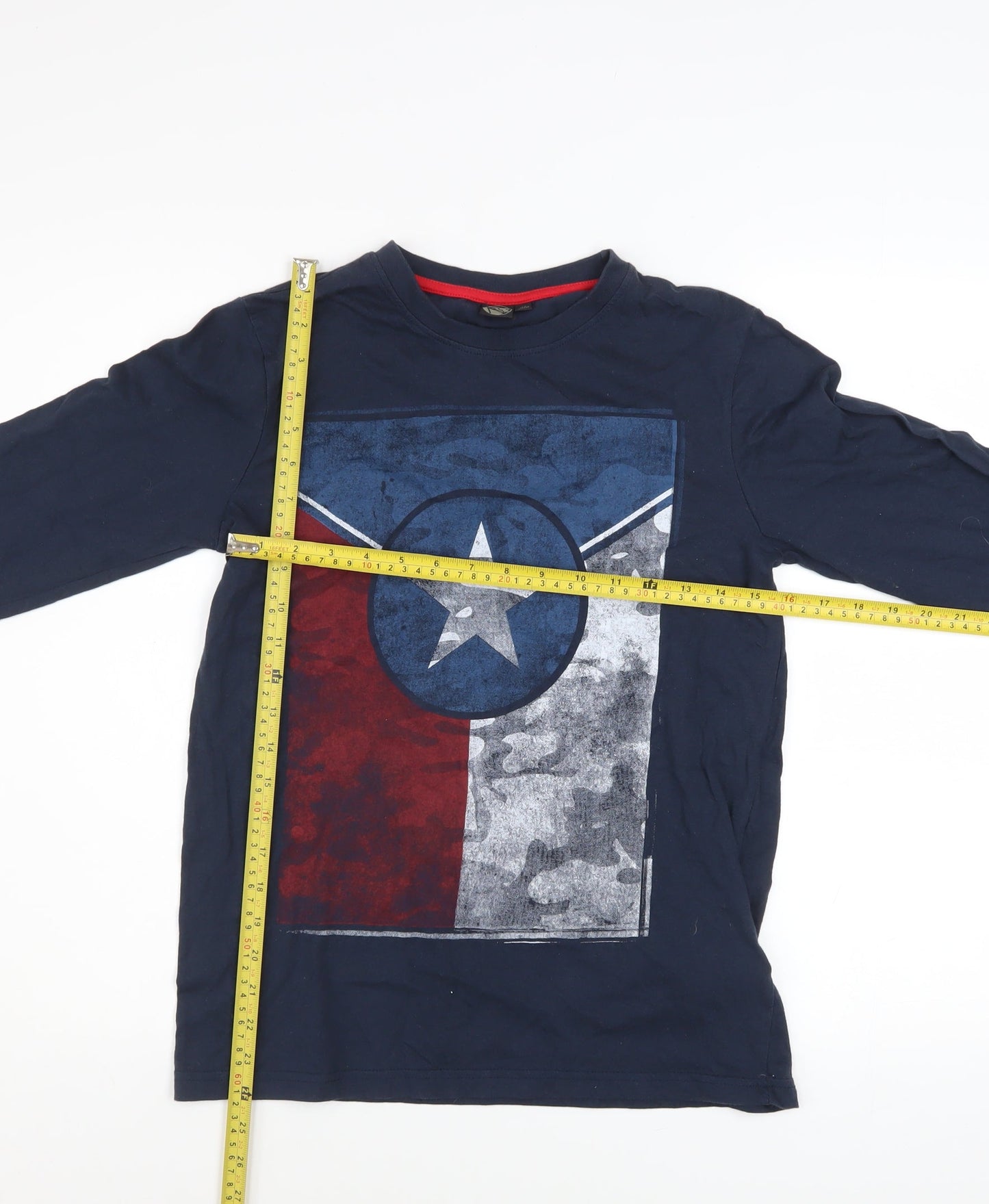 K by K Boys Navy Long Sleeve Graphic T-Shirt Size 14A 162cm Cotton