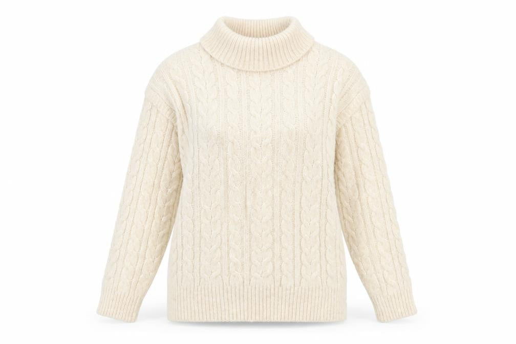 Nutmeg Women Ivory Roll Neck Cable-Knit Jumper Size 14