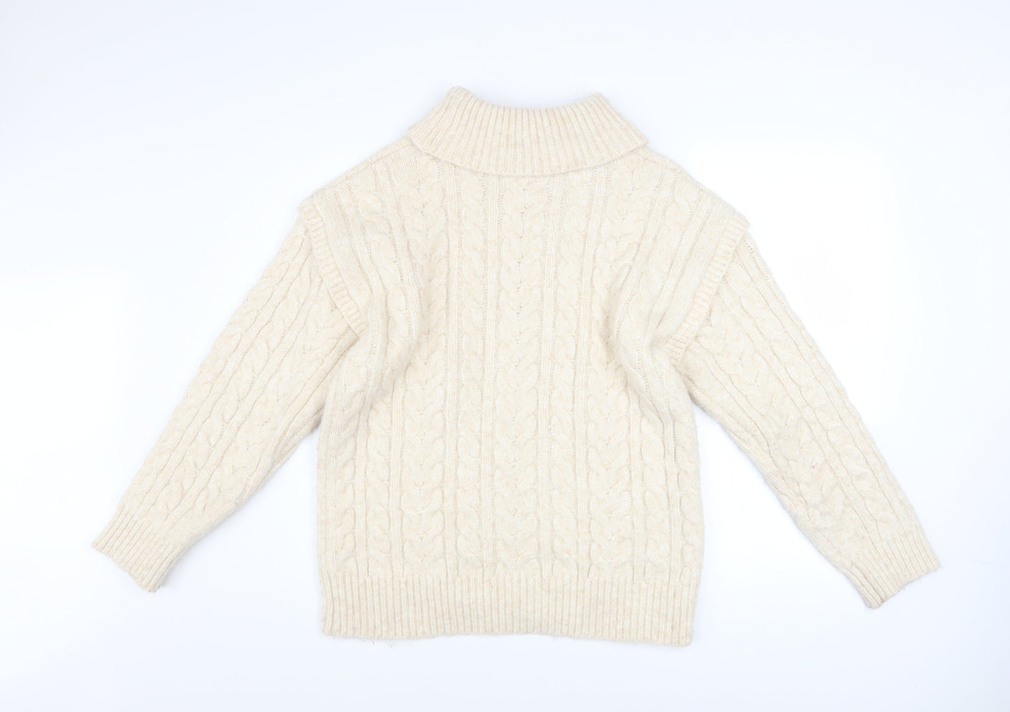 Nutmeg Women Ivory Roll Neck Cable-Knit Jumper Size 14