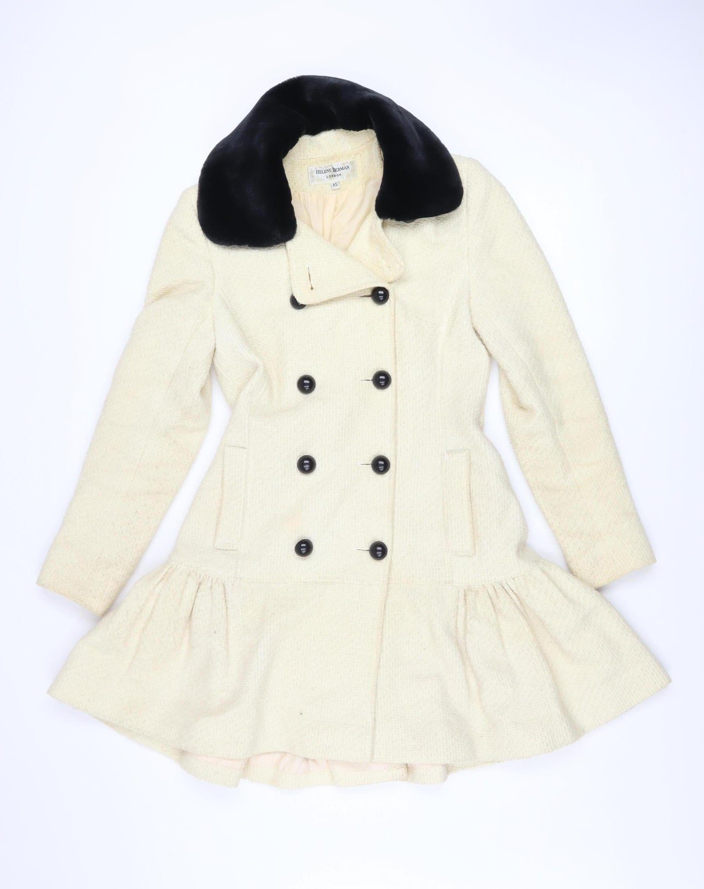 Helene Berman Women’s Ivory Wool Blend Pea Coat XS Classic Style