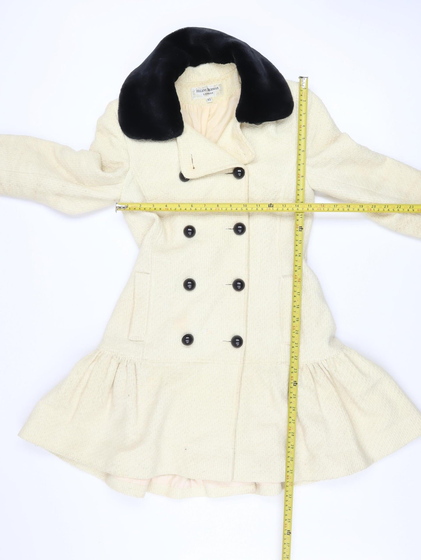 Helene Berman Women’s Ivory Wool Blend Pea Coat XS Classic Style