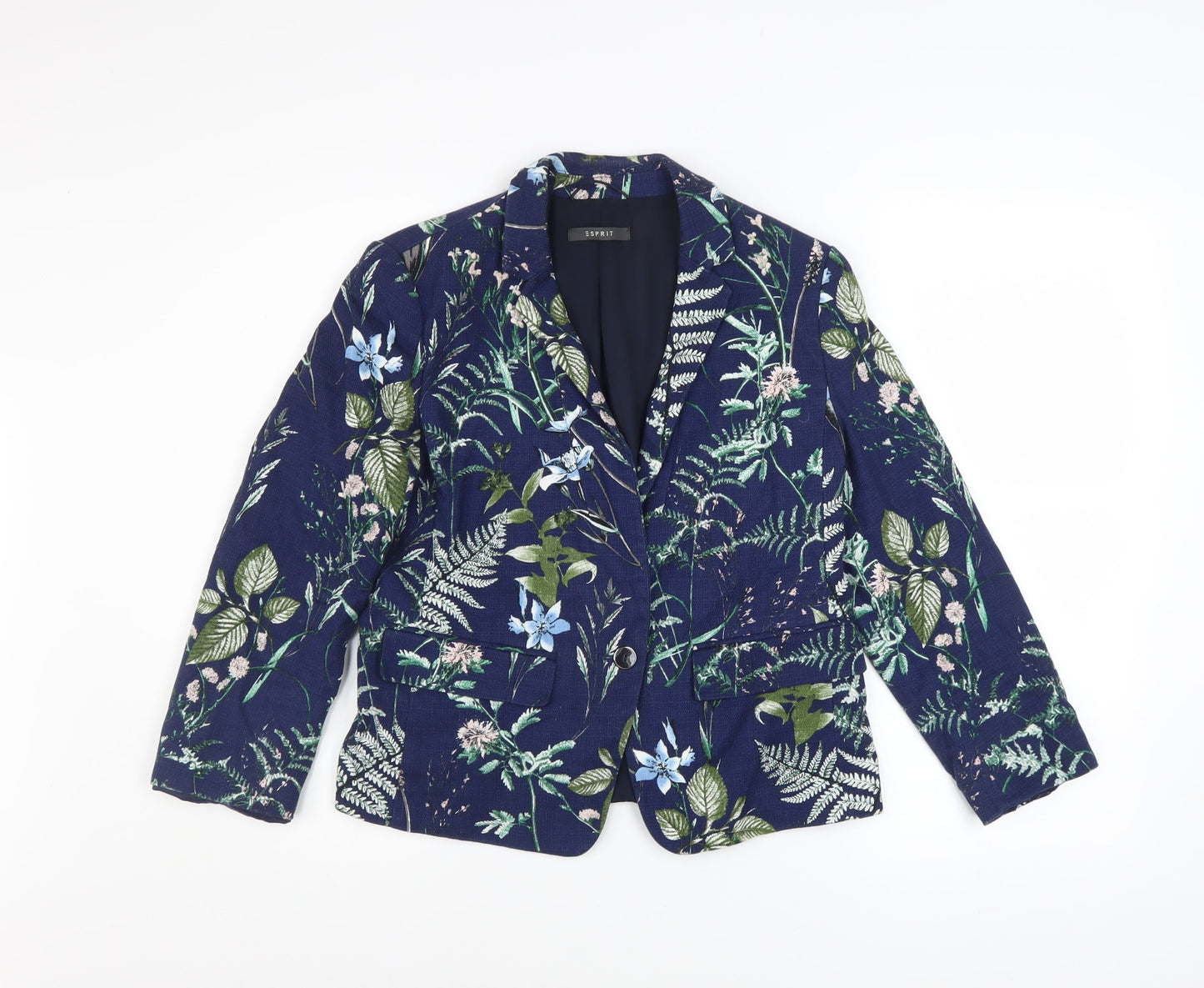 Esprit Womens Blue Floral Blazer Size 14 Single Breasted Jacket