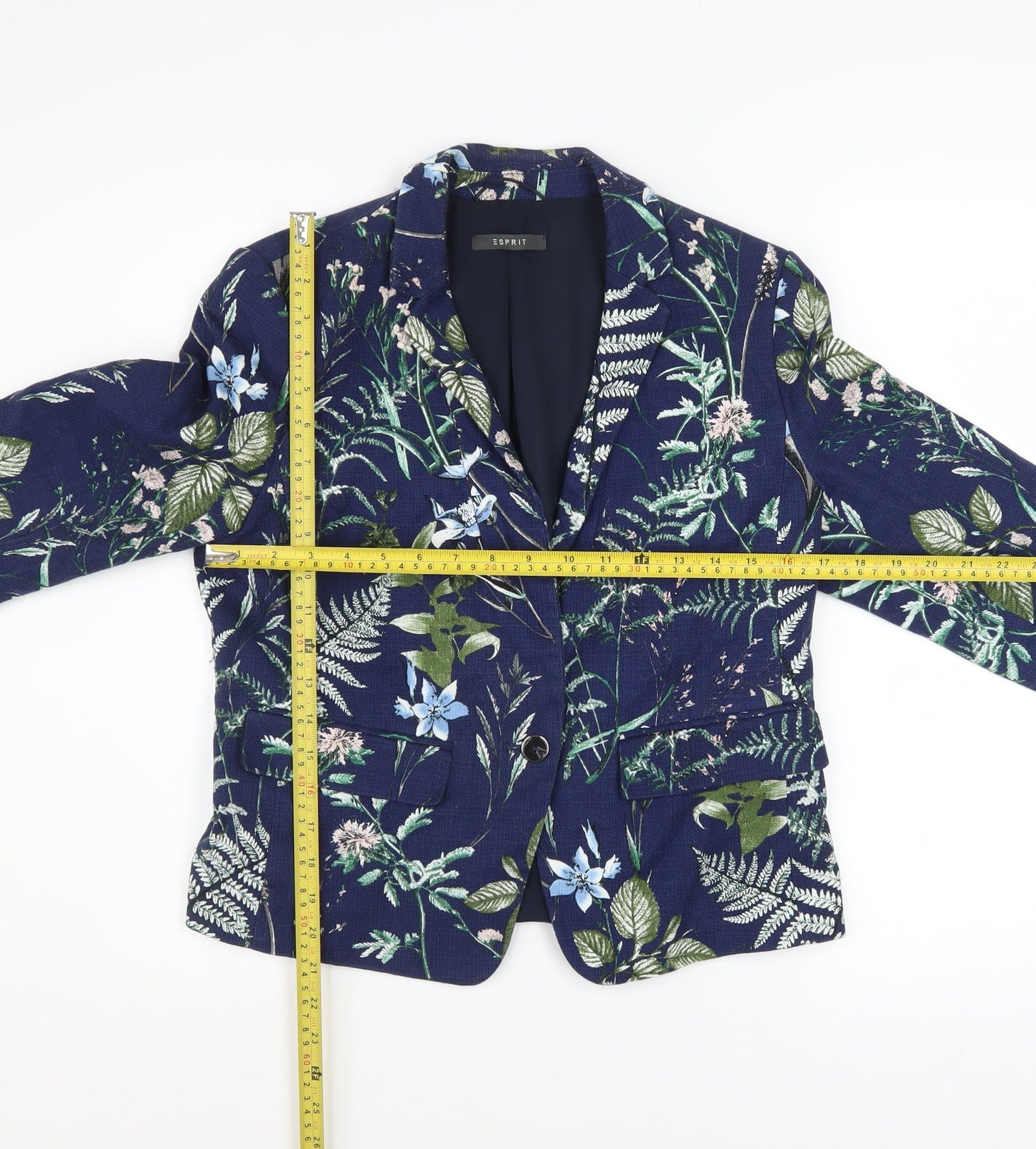 Esprit Womens Blue Floral Blazer Size 14 Single Breasted Jacket