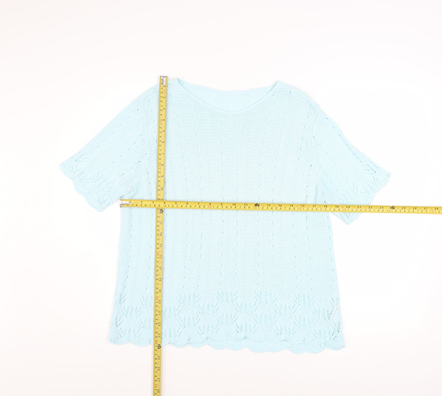 Marks and Spencer Women Blue Knit Short Sleeve Acrylic Top Size 16