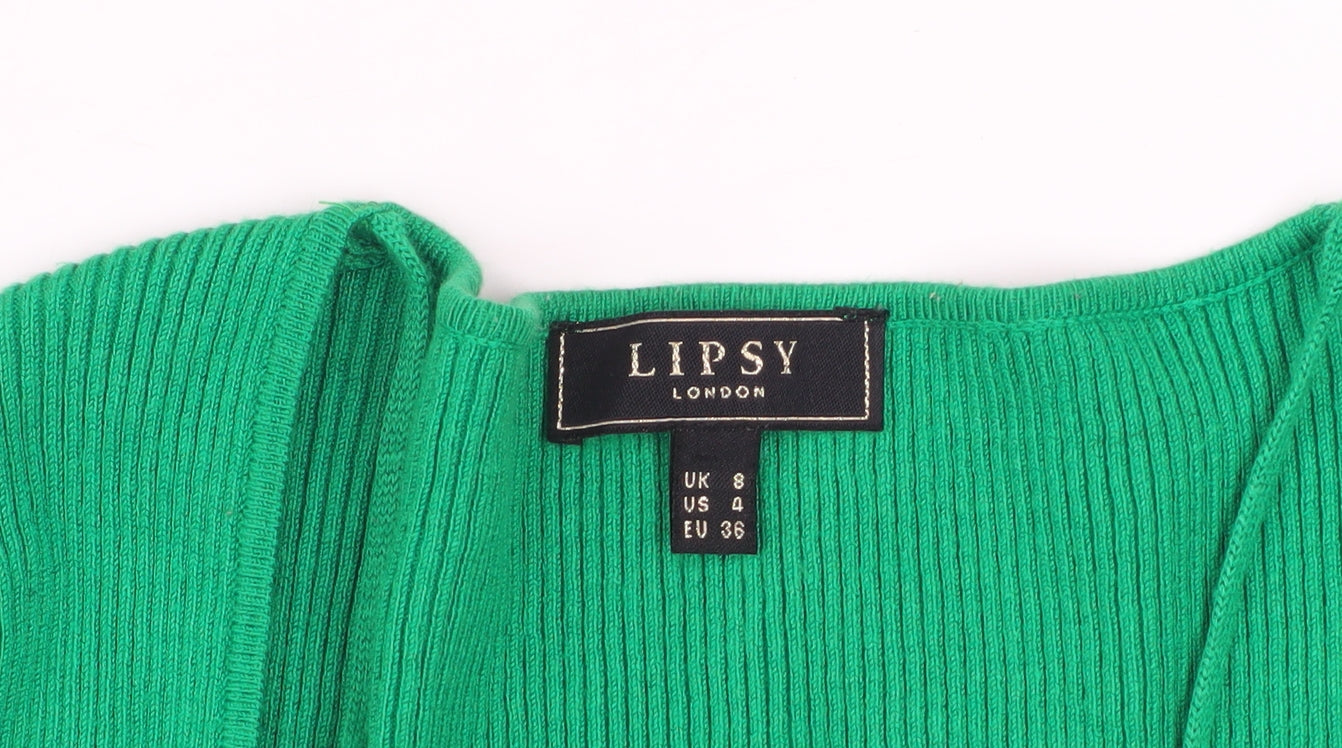 Lipsy Women's Green Slim Fit Long Sleeve Ribbed Pullover Jumper Size 8