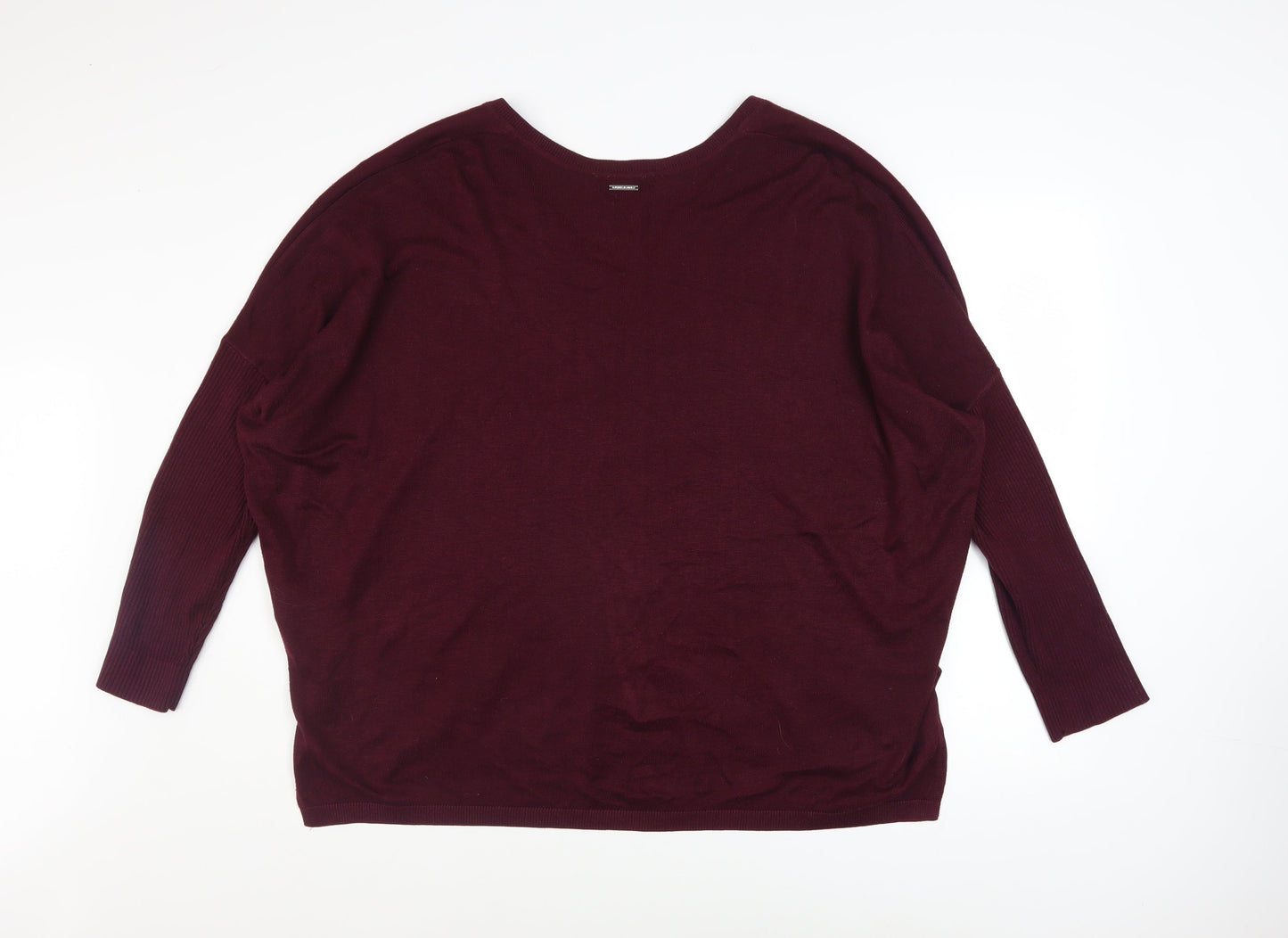 DKNY Jeans Womens Red Star Pattern V-Neck Relaxed Knit Jumper Size L