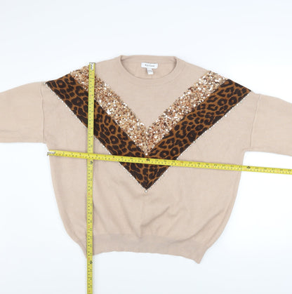 Back view of Wild Flower Women’s Beige Leopard Sequin jumper M/L