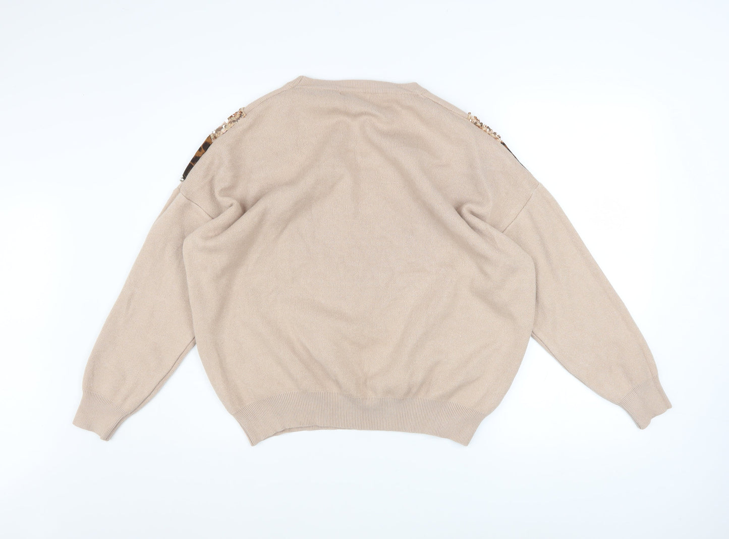 Wild Flower Women’s Beige Leopard Sequin Pullover Jumper M/L