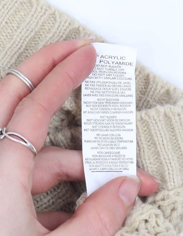 Boohoo Women Beige Chunky Knit V-Neck Cardigan Size S
