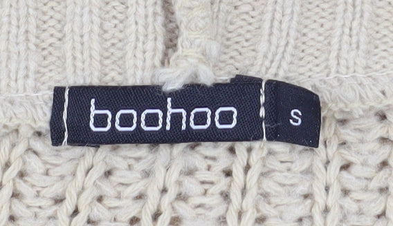 Boohoo Women Beige Chunky Knit V-Neck Cardigan Size S