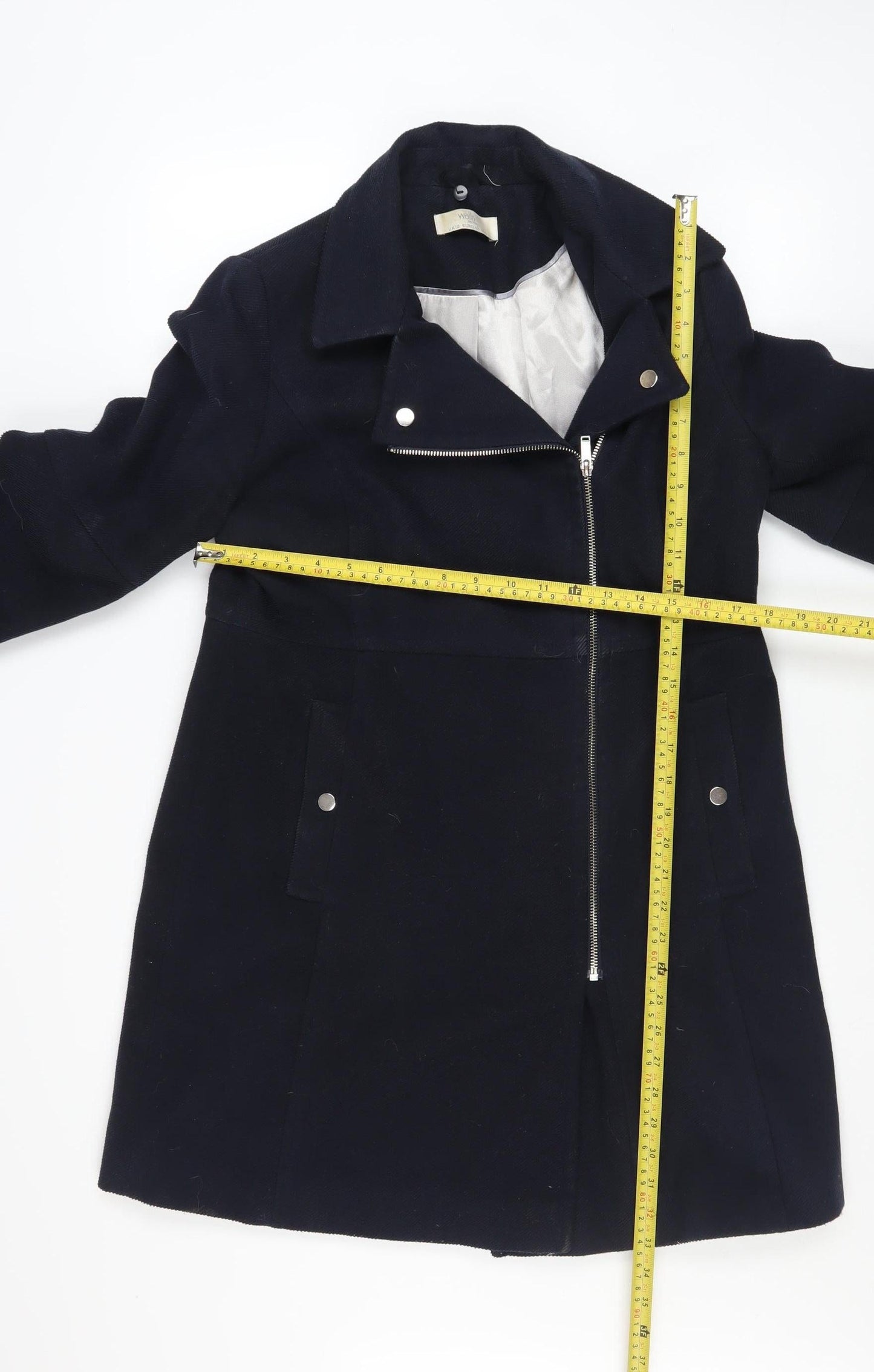Wallis Petite Women's Navy Zip-Up Overcoat Size 12
