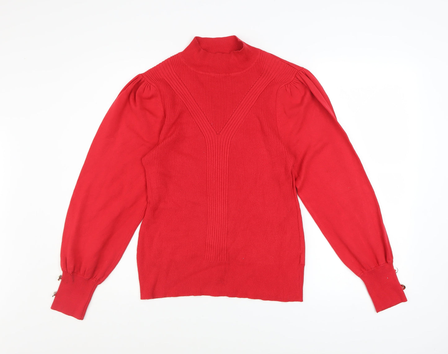 River Island Women's Red High Neck Puff Sleeve Jumper Size 16