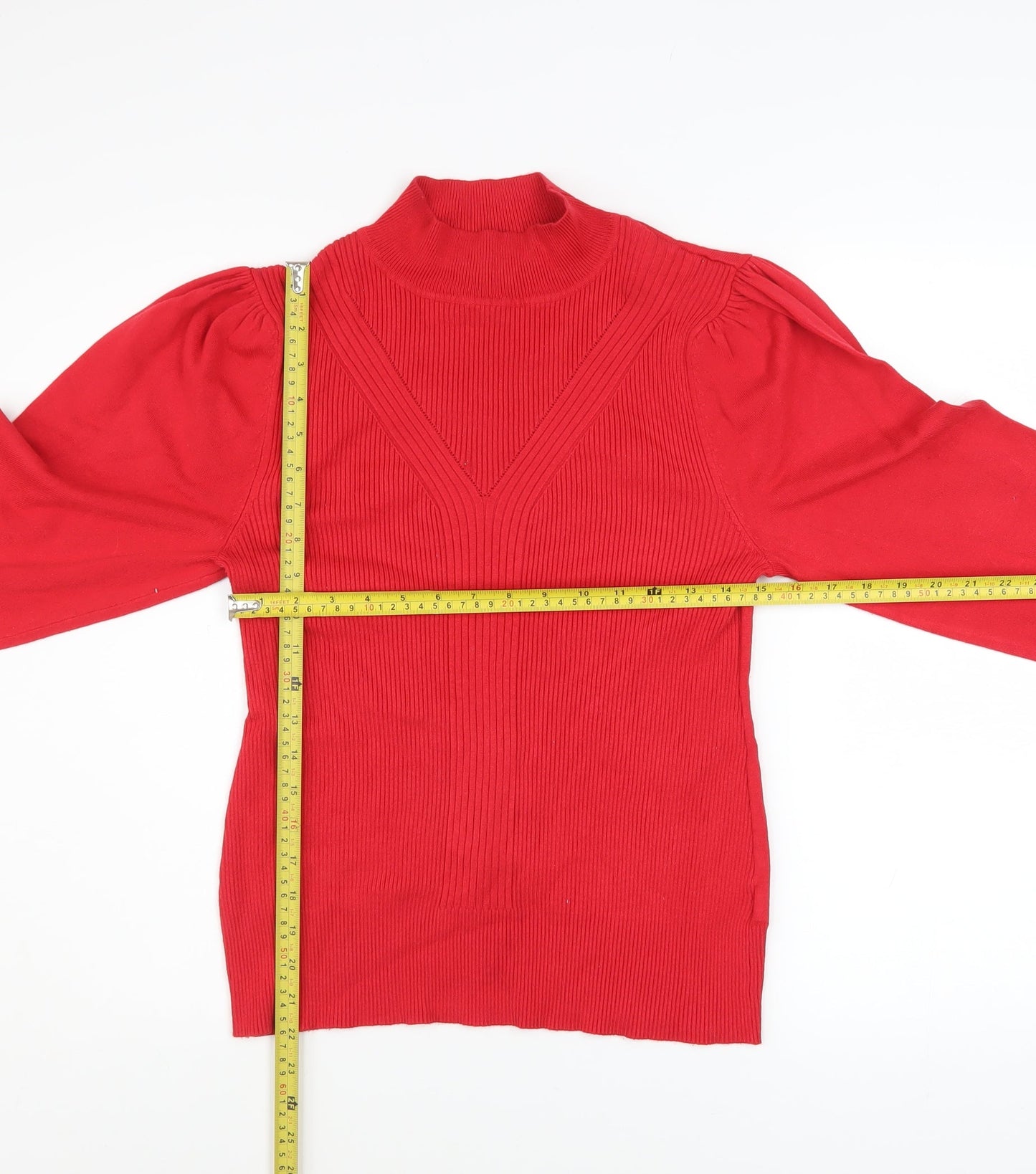 River Island Women's Red High Neck Puff Sleeve Jumper Size 16