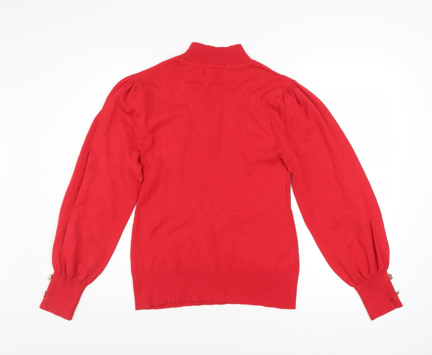 River Island Women's Red High Neck Puff Sleeve Jumper Size 16