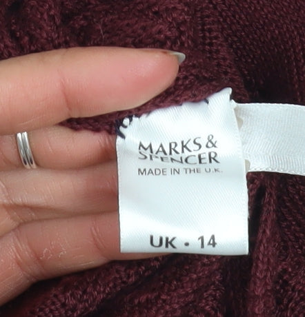 Marks and Spencer Women’s Red Textured Knit Jumper Size 14