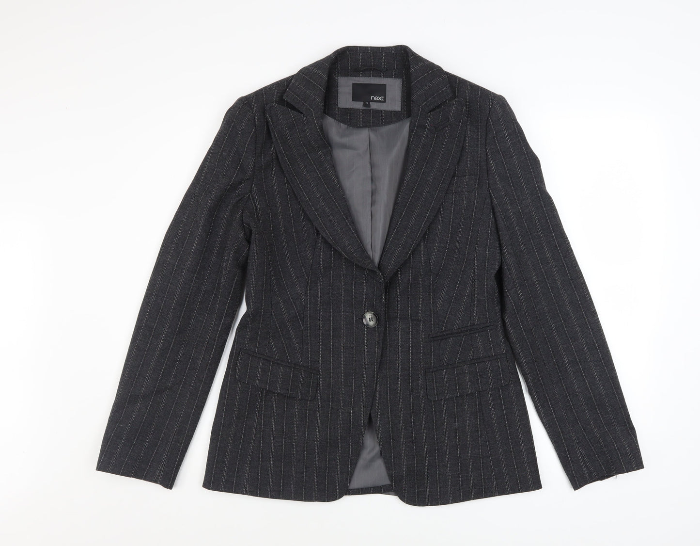 Next Women's Grey Pinstripe Wool Blend Blazer Size 12 Classic Fit