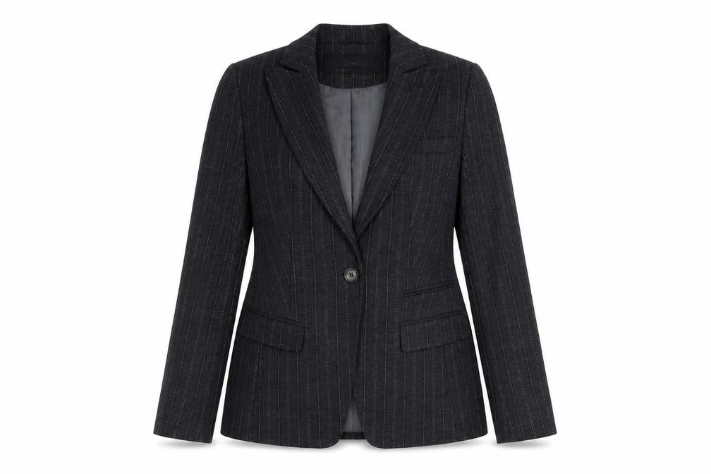 Next Women's Grey Pinstripe Wool Blend Blazer Size 12 Classic Fit