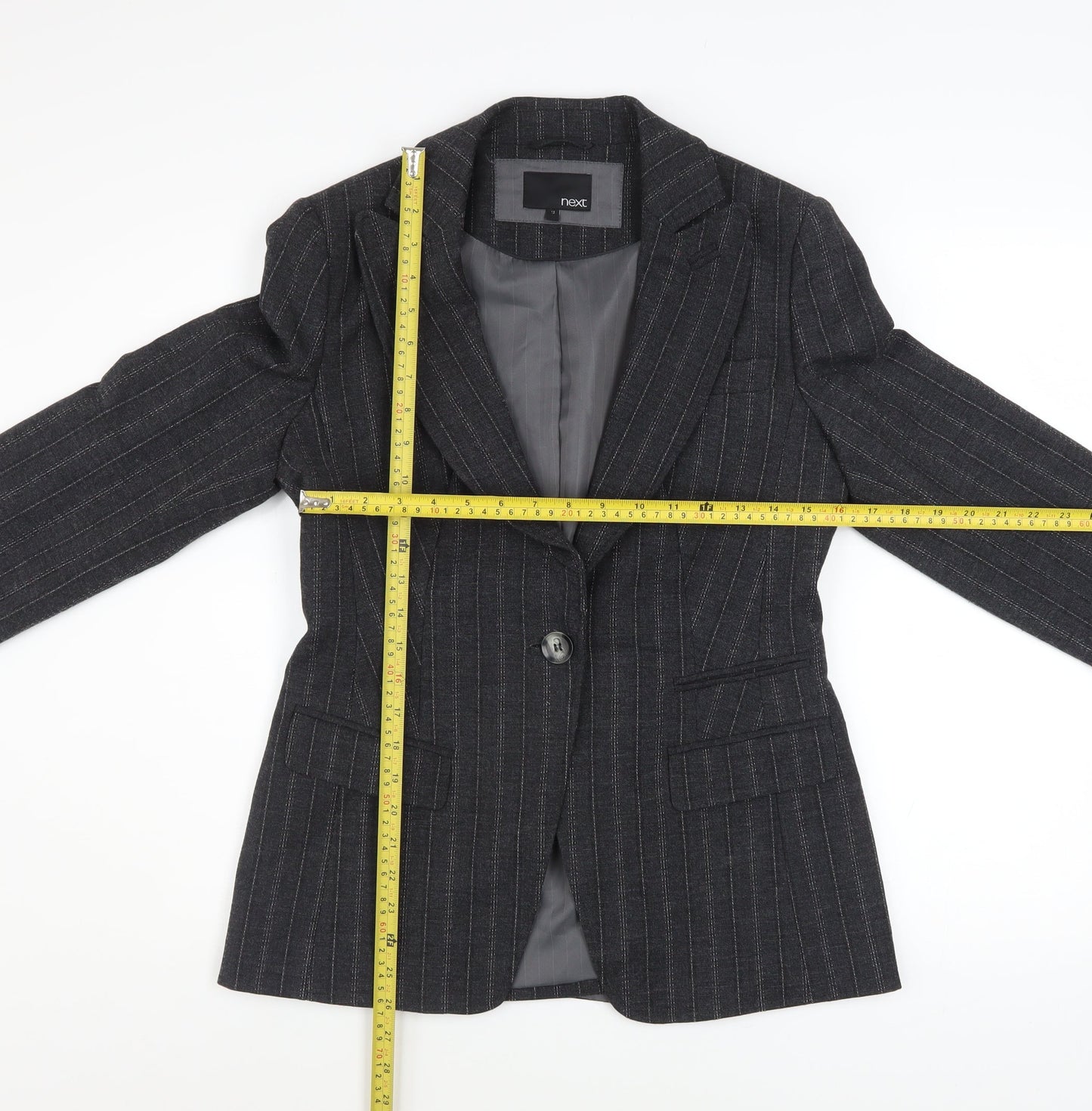 Next Women's Grey Pinstripe Wool Blend Blazer Size 12 Classic Fit