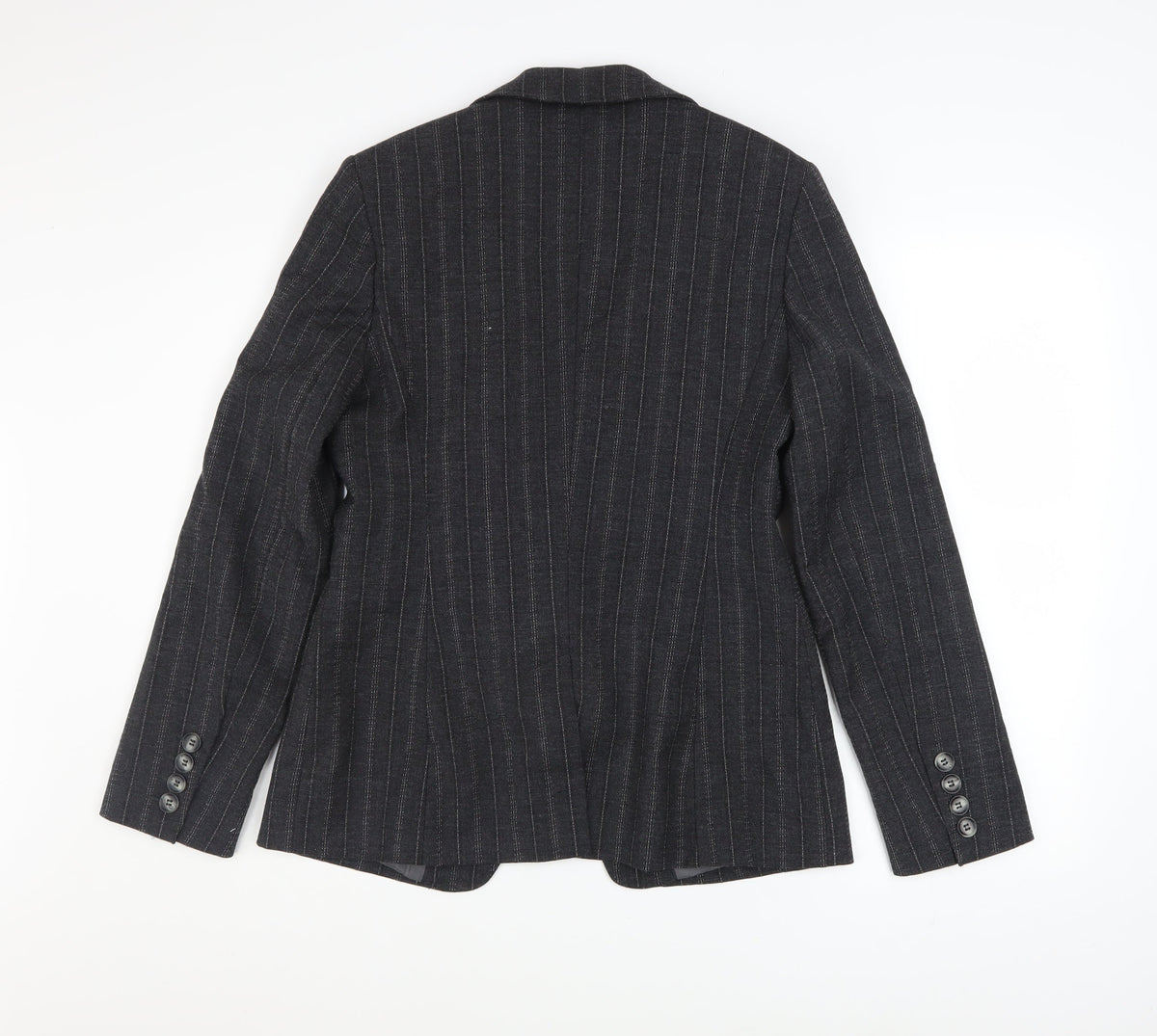 Next Women's Grey Pinstripe Wool Blend Blazer Size 12 Classic Fit